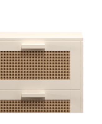 Rattan End Table with Storage Drawers