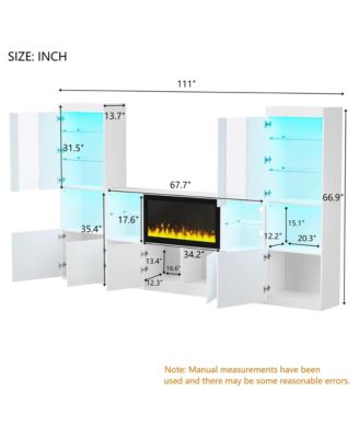 Modern TV Stand with Non-Heating Electric Fireplace, LED Lights, and Tempered Glass Shelves for up to 75" TVs