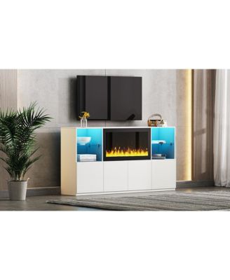 Modern TV Stand with Electric Fireplace & LED Light