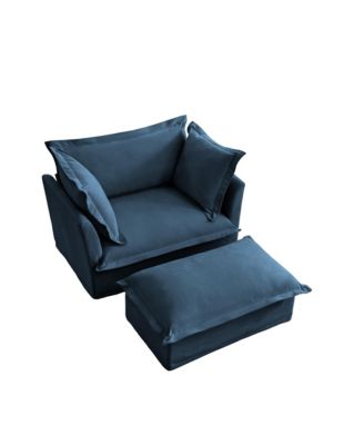 Cozy Upholstered Armchair Set with Ottoman Soft Chenille Fabric