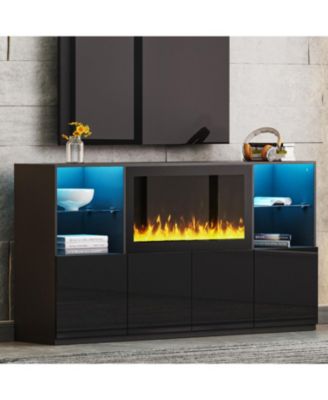 Modern TV Stand with Electric Fireplace & LED Light