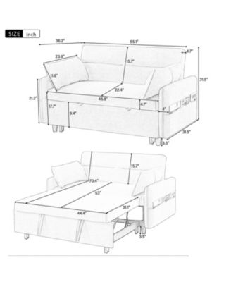 55" Pull Out Sofa Bed with Adjustable Back, Storage, Pillows, USB
