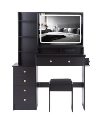 Large Vanity Table with Charging Station and LED Mirror (41