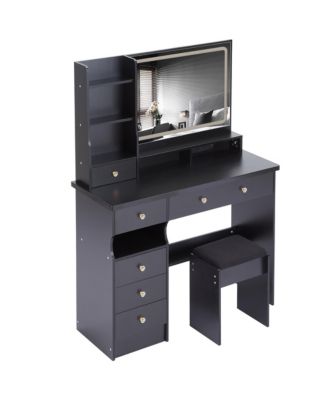 Streamdale Vanity Table with Stool and Power Station, Extra Large LED Mirror, Hair Dryer Stand