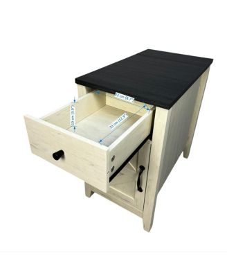 Farmhouse Bedside Table with Charging Station, Barn Door Nightstand with Drawer