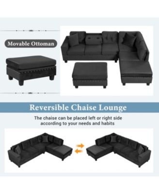 + Sectional Sofa with Storage Ottoman + Fabric (or Leather, if specified) + Storage Feature + Sofa Set
