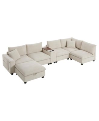 140" Modular Sectional Sofa w/ Ottoman Storage & USB