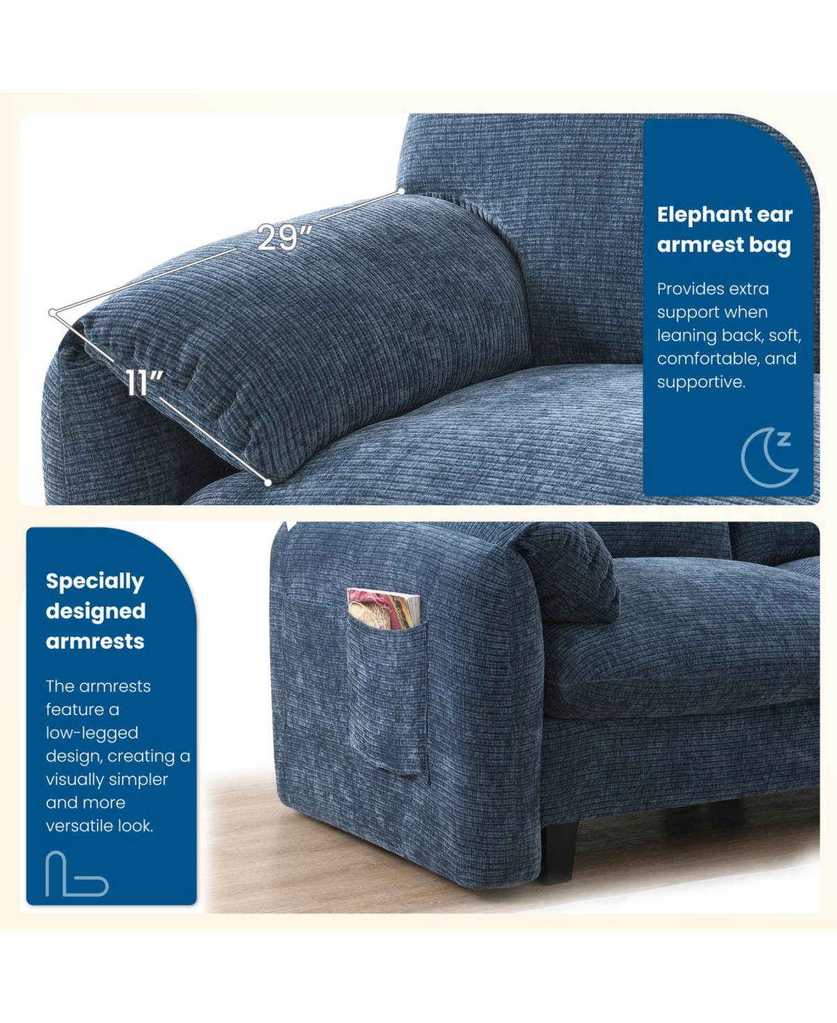 Streamdale Furniture 108" Modular Sectional Sofa Wide Seat Usb Charger Ottoman