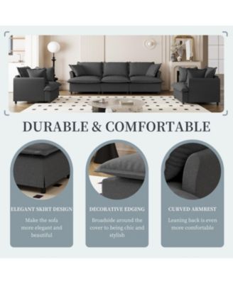 Chenille Sectional Sofa Set - 3 Seater Sofa & 2 Armchairs