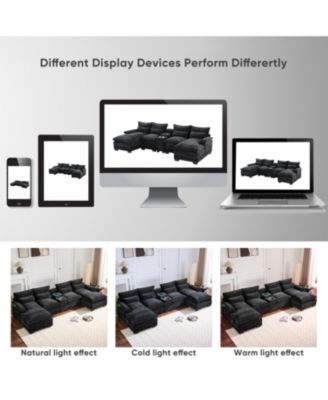 U-Shaped Sectional Sofa with USB & Cup Holders