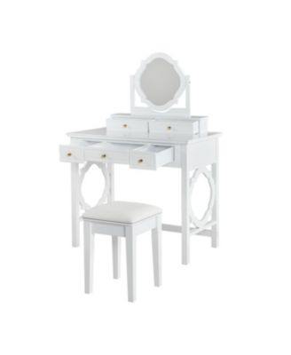 Compact Vanity Table with Reversible Mirror & Stool