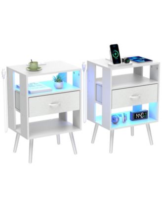 Nightstand with Charging LED & Fabric Drawers