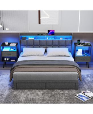 Nightstand with Charging LED & Fabric Drawers