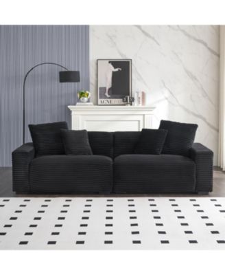 Black Corduroy 4-Seat Sofa with Pillows