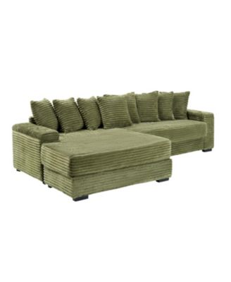 Green Flannelette Sofa w/ 8 Throw Pillows & Foot Design