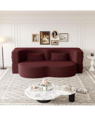 Teddy Fabric Convertible Sleeper Sofa Bed with 2 Pillows - Burgundy