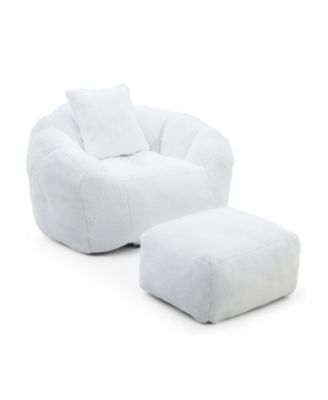 Giant Faux Fur Bean Bag Chair with Footstool