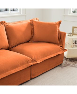 Orange Chenille Slipcovered Armchair with Pillows