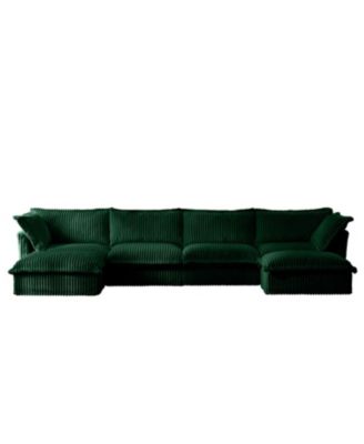 Slipcovered U Shape Sectional Sofa Green Corduroy