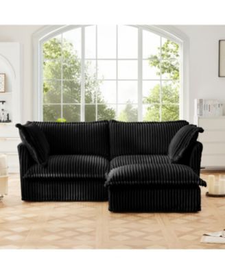 Slipcovered Sectional Sofa with Ottoman - Black Corduroy
