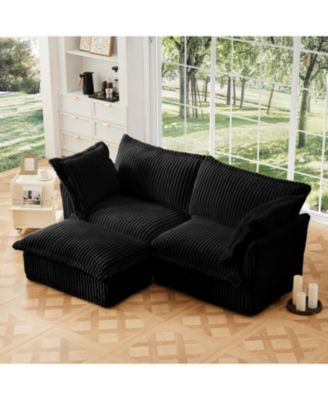 Slipcovered Sectional Sofa with Ottoman - Black Corduroy