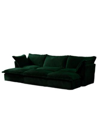 Green Corduroy 3-Seat Sofa with Ottomans