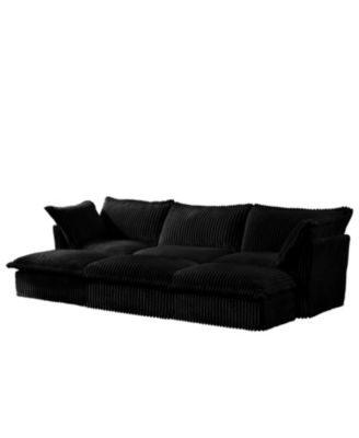 Slipcovered 3-Seat Sleeper Sofa with Ottomans - Black Corduroy
