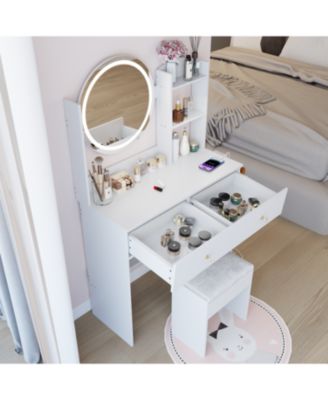 17" LED Vanity Table Set Touch 3 Colors Storage & Power