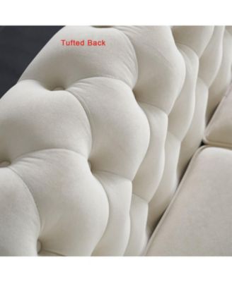 Chesterfield Velvet Sofa 84.65 inch for Living Room Beige Color