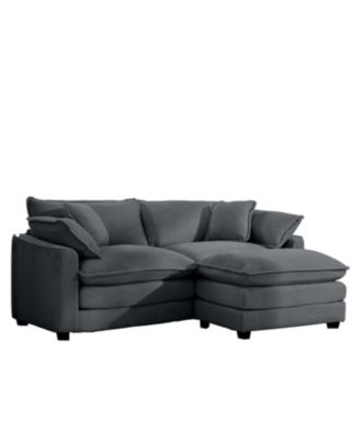 Corduroy 2-Seater Sofa with Ottoman - Grey