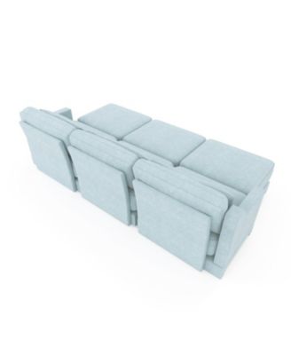 Sky Blue Chenille 3-Seater Sofa with Ottomans