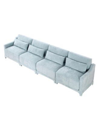 Chenille Sofa Solid Wood Frame Easy Install Sky Blue