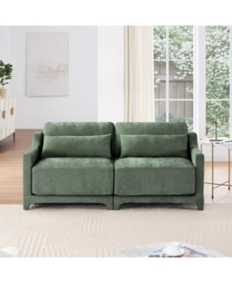 Green Chenille 2-Seater Sofa with Lumbar Pillows