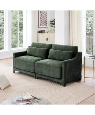 Green Chenille 2-Seater Sofa with Lumbar Pillows