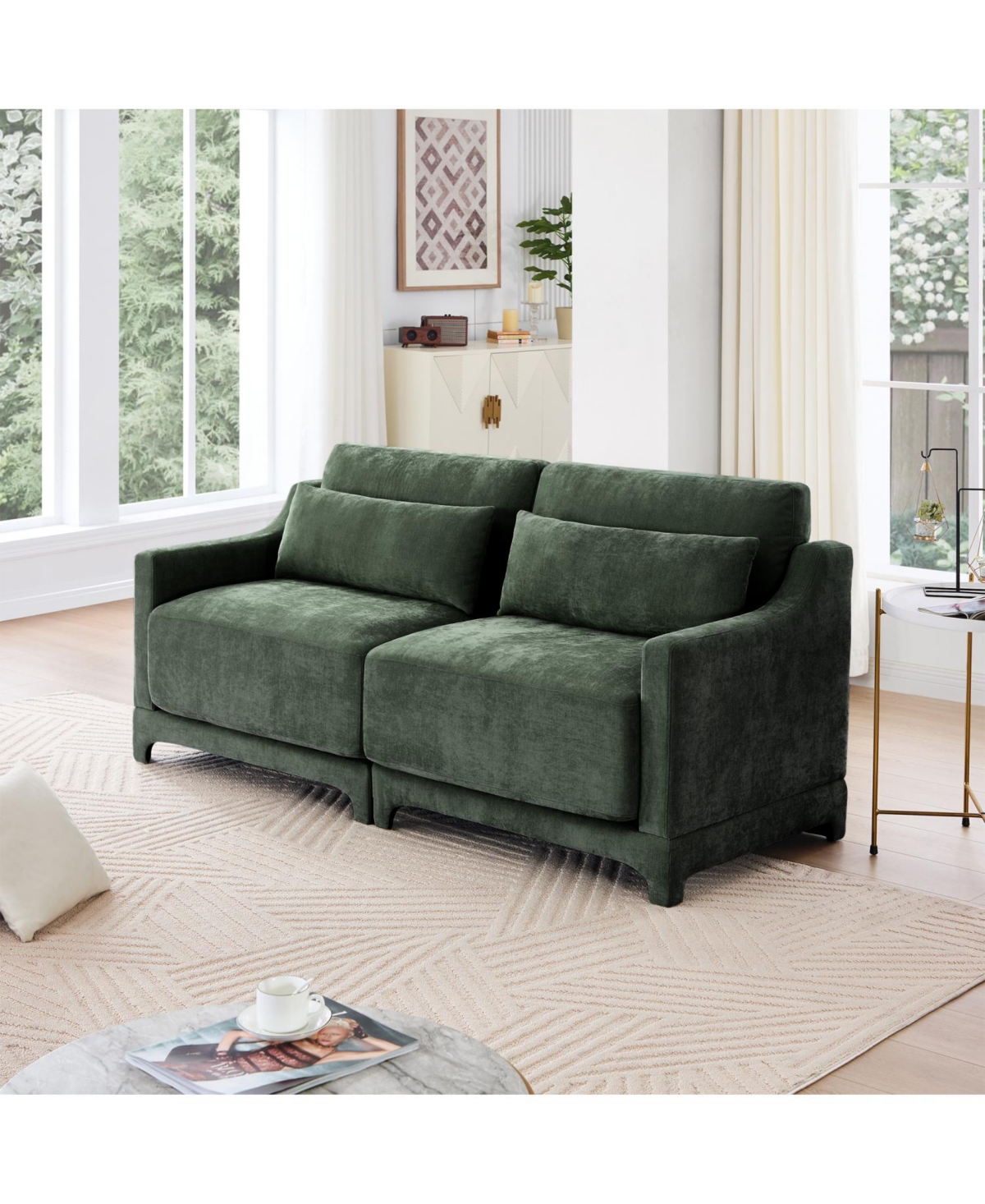 Streamdale Furniture Green Chenille 2-Seater Sofa with Lumbar Pillows