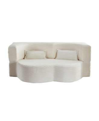 Convertible Corduroy Floor Sofa Bed with Pillows - Beige