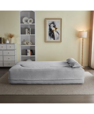  Convertible Corduroy Floor Sofa Bed with Pillows - Light Grey
