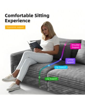 Plush Corduroy 3-Seat Sofa with Soft Pillows