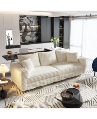 Plush Corduroy 3-Seat Sofa w/ Ottomans - Modern Comfy Cloud Couch
