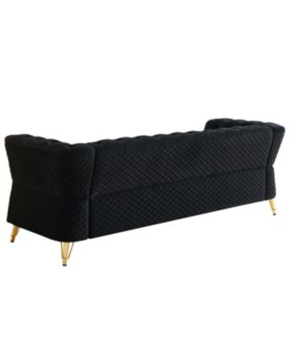 Modern Tufted Velvet Sofa 87.4 inch for Living Room Black Color