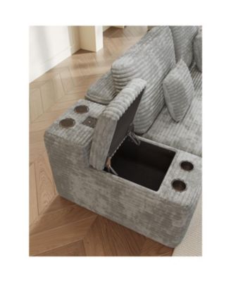  150" Sectional Sofa with 2 Ottomans, Light Grey Corduroy