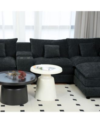 Streamdale U Shaped Cloud Couch, 144" Modular Chenille Sofa with Ottoman & Console