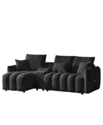 Teddy Fabric Sectional Sofa with Console, USB & Cup Holder