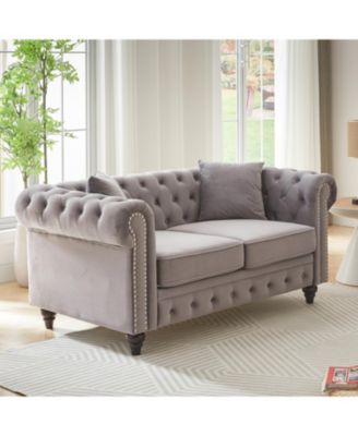 Modern Velvet Chesterfield Sofa with Nailhead Arms