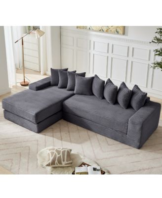 Oversize Cloud Couch L-Shape Sleeper Sofa Bed, 8 Pillows, Corduroy