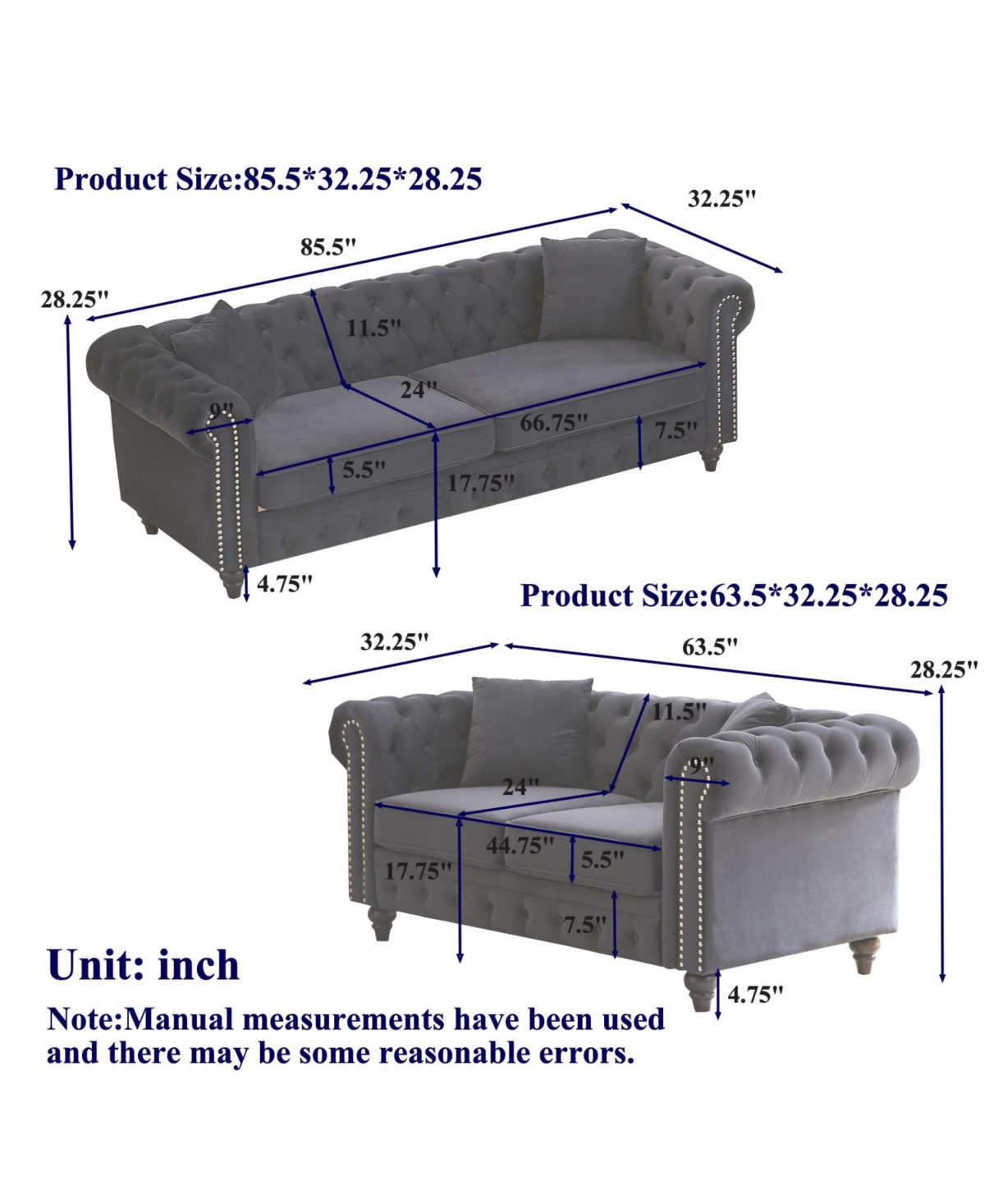 Streamdale Modern 5-Seat Sofa Set, Wood Frame & Feet, 4 Cushions