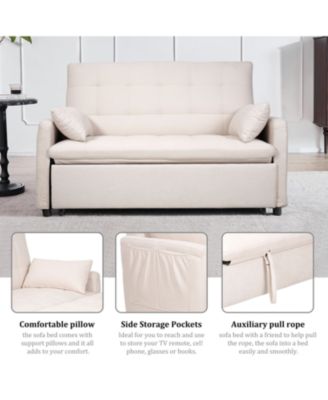 61" Fabric Sofa Bed with Storage Pockets & Adjustable Back