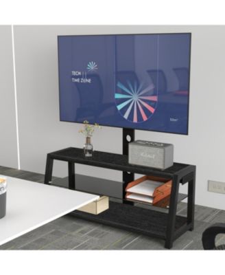 Wooden TV Stand with Mount & Tempered Glass