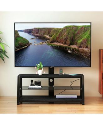 Wooden TV Stand with Mount & Tempered Glass