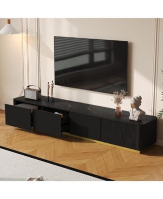 Streamdale Luxury Fluted TV Stand - 85", Faux Marble, 4 Drawers, Gold Base